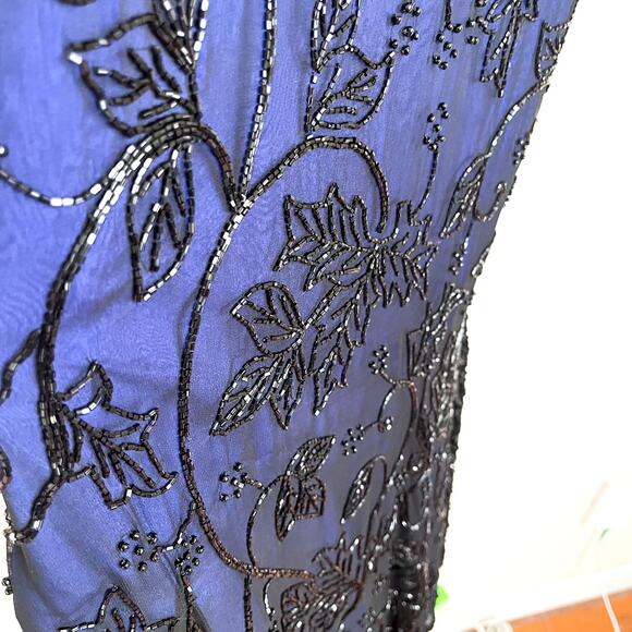 VTG 90s Y2K Whimsigoth Fairy Silk Beaded Maxi Dress Size XS Black Blue Sheer - Picture 7 of 16